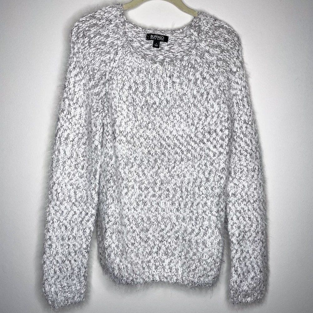 Buffalo David Bitton‎ White Grey Popcorn Knit Sweater